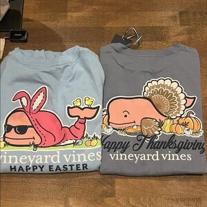 Size S 8-10 Vineyard Vines Kids' Gray and Blue Holiday Tees